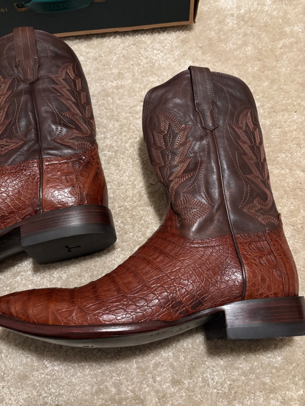 Tecovas 13D Brown Crocodile-Textured Leather Cowboy Boots - Picture 3 of 16